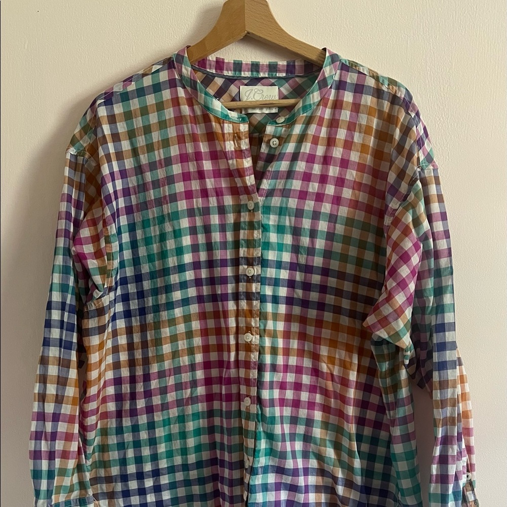 J. Crew Thomas Mason rainbow gingham shirt size 14 EUC